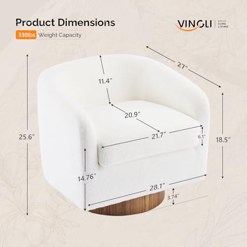 VINGLI 360°Swivel Accent Chairs Set of 2 with Engineered Wood Base and Removable Cushion for Living Room, Bedroom, Curved Back Barrel Chairs for Small Space, Upholstered Bucket Armchairs, Teddy White - color: Teddy-white