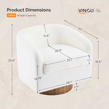 VINGLI 360°Swivel Accent Chairs Set of 2 with Engineered Wood Base and Removable Cushion for Living Room, Bedroom, Curved Back Barrel Chairs for Small Space, Upholstered Bucket Armchairs, Teddy White - color: Teddy-white