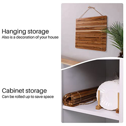 HTB Over Sink Dish Drying Rack 17.8'' x 16.1” Teak Wood | Roll Up Dish Drying Rack for Kitchen Counter,Space Saving,Collapsible Dish Drying Mat for Bowls,Vegetables,Fruits,Bottles