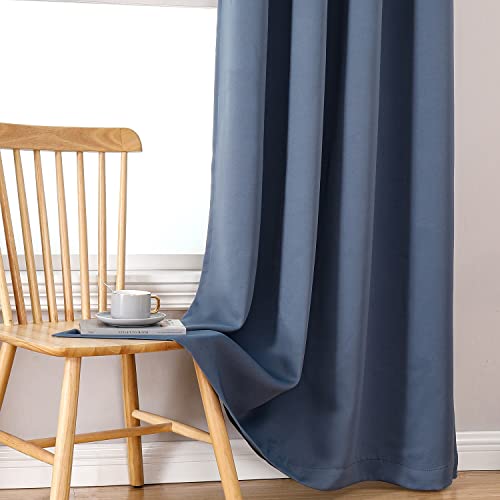 ChrisDowa 100% Blackout Curtains for Bedroom 63 Inches Long 2 Panels Set | 2 Thick Layers, Thermal Insulated, Light Blocking, Grommet, Window Treatment, Living Room Drapes, Stone Blue, 38 x 63 Inch - color: Stone Blue, size: 38"W x 63"L (Pack of 2)