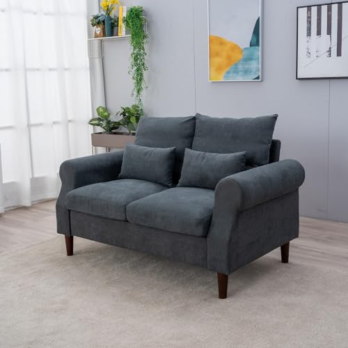 Panana 2 Seater Sofa,Modern Design Rolled Armrest Upholstered Gray Linen Fabric Love Seat Couch,150 x 80 x 80 cm (Gray, 2 Seater) - color: Gray Linen Fabric, size: 2 seater