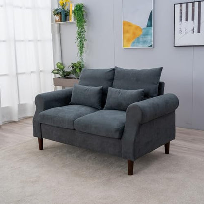 Panana 2 Seater Sofa,Modern Design Rolled Armrest Upholstered Gray Linen Fabric Love Seat Couch,150 x 80 x 80 cm (Gray, 2 Seater) - color: Gray Linen Fabric, size: 2 seater