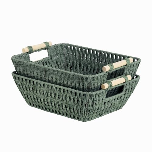 StorageWorks Wicker Storage Basket, Baskets for Storage, Bosana Green | Wicker Storage Baskets for Shelves, Baskets with Wooden Handles, 2-Pack Gifts Basket for Home Decor, Hand-Woven Basket - color: Bosana Green, size: Medium