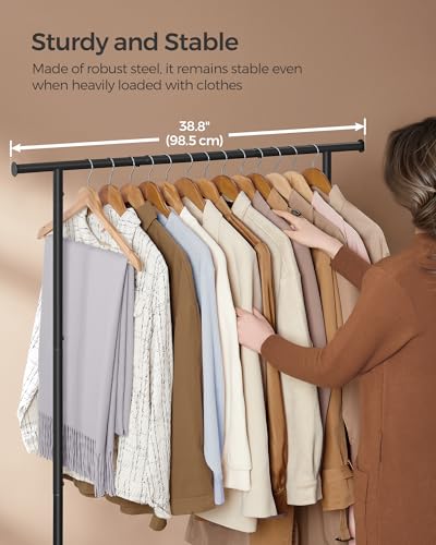 SONGMICS Clothes Rack with Wheels, Clothing Rack for Hanging Clothes, 38.8 Inches Metal Garment Rack with Shelf, Loads up to 110 lb, for Bedroom, Closet, Rustic Brown and Ink Black UHSR151B01 | Clothing Rack for Hanging Clothes, 38.8 Inches, Loads up to 1