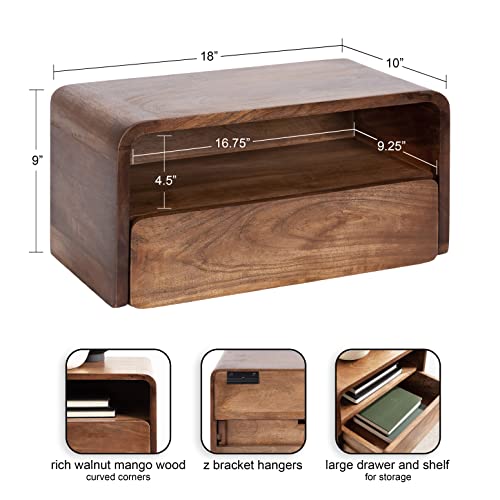 Kate and Laurel Kato Modern Wood Floating Side Table with Drawer, 18 x 10 x 9, Walnut Brown, Contemporary Wooden Floating Nightstand for Bedroom Bedside Table - color: Walnut Brown