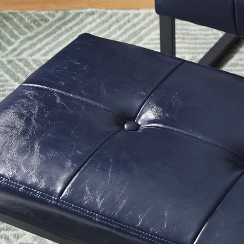 Glitzhome Ottoman Bench Pack of 2, Modern PU Leather Vanity Stools Chairs with Metal Frame, Makeup Stool Padded Foot Rest Stool for Living Room Vanity, Entryway, Bathroom,Navy Blue - color: Navy Blue, Pack of 2