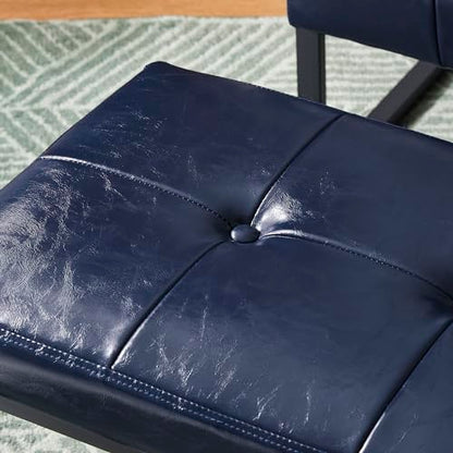 Glitzhome Ottoman Bench Pack of 2, Modern PU Leather Vanity Stools Chairs with Metal Frame, Makeup Stool Padded Foot Rest Stool for Living Room Vanity, Entryway, Bathroom,Navy Blue - color: Navy Blue, Pack of 2