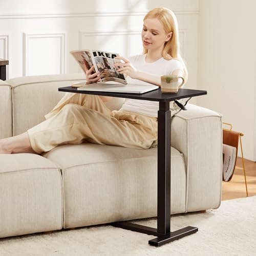 Sweetcrispy Overbed Table, Bedside Table, Mobile Standing Desk | Adjustable Wheels, Rolling Laptop Cart, Hospital Home Use, Space Saving Frame, Dorm, Apartment, Milky - color: Black