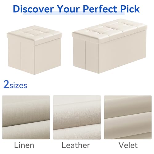 BRIAN & DANY 30 Inches Storage Ottoman Bench, Faux Leather Ottoman with Storage, Folding Bench Shoe, Foot Rest Stool, for Living Room, Beige - color: Leather-beige
