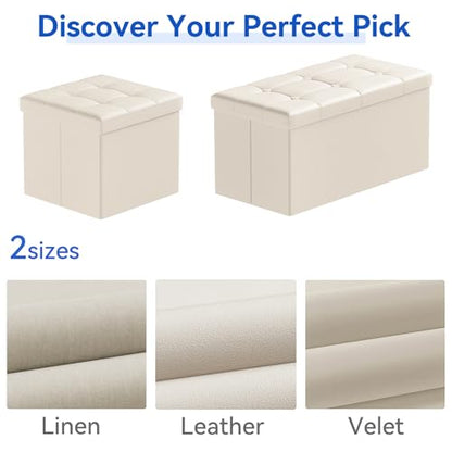 BRIAN & DANY 30 Inches Storage Ottoman Bench, Faux Leather Ottoman with Storage, Folding Bench Shoe, Foot Rest Stool, for Living Room, Beige - color: Leather-beige