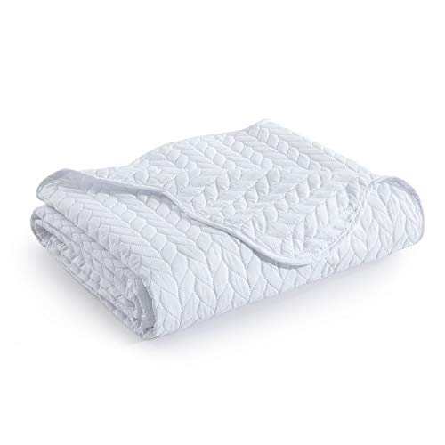 MOONLIGHT20015 Twin Quilt Set (66" x 86") with 1 Pillow Sham (20" x 26"+2") for All Season - 2 Pcs Reversible Bedding Set Lightweight Microfiber Coverlet Embossed Pattern Quilted Bedspread (White) - color: White, size: Twin