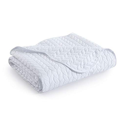 MOONLIGHT20015 Twin Quilt Set (66" x 86") with 1 Pillow Sham (20" x 26"+2") for All Season - 2 Pcs Reversible Bedding Set Lightweight Microfiber Coverlet Embossed Pattern Quilted Bedspread (White) - color: White, size: Twin