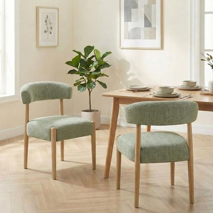 VKNOW Wooden Dining Chairs Set of 4 with Rubberwood Legs, Curved Backrest | Modern Upholstered Dining Chairs with Thickened Cushion, Soft Chenille Fabric, for Dining Room/Kitchen, Green - color: Green, size: Set of 4
