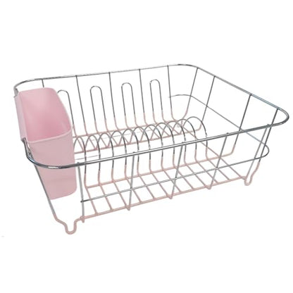 Dish Drying Rack & Cutlery Holder 2 Piece Set - Compact Sink-Fitting Dish Drainer with Rubberized Undercoating, Space-Saving Kitchen Organizer for Plates, Cups, Bowls & Utensils in Sink, Pale Pink - color: Pale Pink