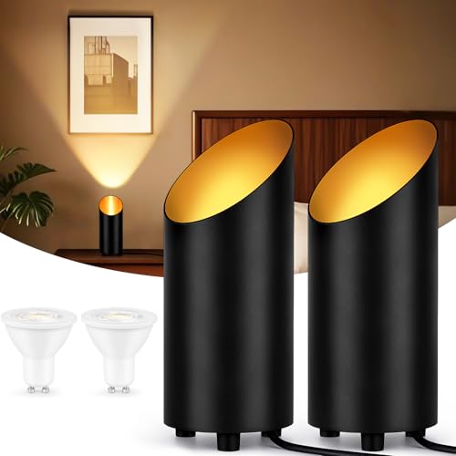 Uplighting Indoor, 7W Floor Can Lights with 2700K LED GU10 Bulbs | 2 Pack IP44 Waterproof Uplights Spotlight for Dark Corner Sofa House Plant Wall Artwork Indoor, 6.5FT Plug Cord & Foot Switch - color: Black 2 Pack