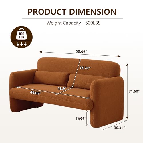 Loveseat Sofa, 59" W 2-Seater Lamb Fabric Couch, Solid and Easy to Install, Modern Upholstered Couch for Bedroom, Apartment, Living Room - color: Orange, size: 30.31"D x 59.06"W x 31.5"H