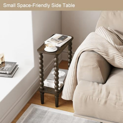Veegle Narrow Side Table, Small End Table with Storage Shelf, 2-Tier Small Coffee Tables for Living Room, Bedroom, Narrow Spaces (Walnut Brown) - color: Walnut Brown-2 Tier Shelf