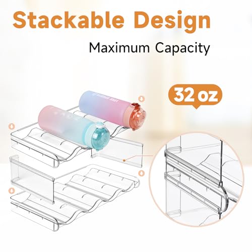 Stackable Water Bottle Organizer Large Compartment Water Bottle Holder | 2 Tier Clear Water Bottle Organizer for Cabinet, Water Bottle Rack for Kitchen Organization and Storage - Hold 8 Bottles - size: 2 Pack