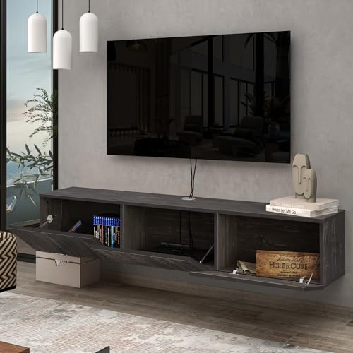 Atelier Mobili Black Floating TV Stand, TV Stand 65 Inch, Floating Entertainment Center for 80 inch TV, Black TV Cabinet, Floating TV Shelf Under TV, Media Console - color: Black