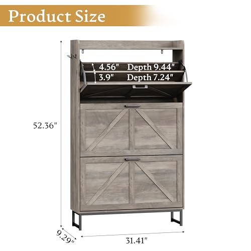 Shoe Cabinet Storage for Entryway, Shoe Storage Cabinet with 3 Flip Drawers, Freestanding Narrow Shoe Rack Organizer with Metal Legs & Side Hook for Foyer, Hallway, Grey - color: Grey, style: 3 Drawers