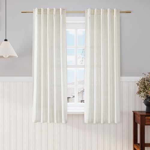 Cream Linen Curtains 63 Inch for Bedroom Natural Semi Sheer Light Filtering Boho Curtains Back Tab and Rod Pocket Panels for Living Room 34 x 63 Inch, 2 Panels - color: Natural, size: 34"W x 63"L (Pack of 2)