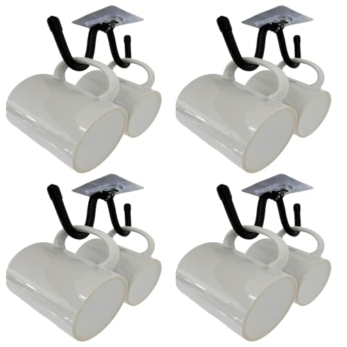 AUXPhome 4pcs Self Adhesive Cup Hooks Cabinet Organizer, Mug Holder Under Cabinet, Under-Shelf Mug Organizer Mug Storage Display Hanging Cups Drying Rack for Bar Kitchen Utensils - No Drilling