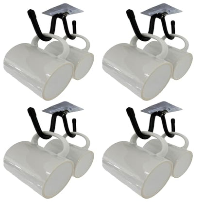 AUXPhome 4pcs Self Adhesive Cup Hooks Cabinet Organizer, Mug Holder Under Cabinet, Under-Shelf Mug Organizer Mug Storage Display Hanging Cups Drying Rack for Bar Kitchen Utensils - No Drilling