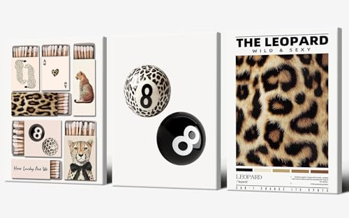 3pcs Trendy 8 Ball Leopard Wall Art Abstract Leopard Prints Matchbox Poster Leopard Eight Ball Wall Prints Retro Cheetah Art Prints Room Decor Aesthetics 12X18 in Wrapped Framed - color: Leopard -1-Wrapped Framed, size: 12L" x 18W"
