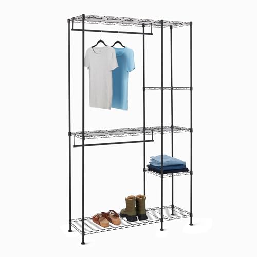 Amazon Basics Metal Hanging Storage Organizer Rack Wardrobe with Shelves, 45"L x 14"W x 76"H, Black - size: 45W x 14D x 76H inch