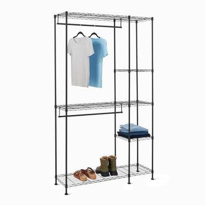 Amazon Basics Metal Hanging Storage Organizer Rack Wardrobe with Shelves, 45"L x 14"W x 76"H, Black - size: 45W x 14D x 76H inch
