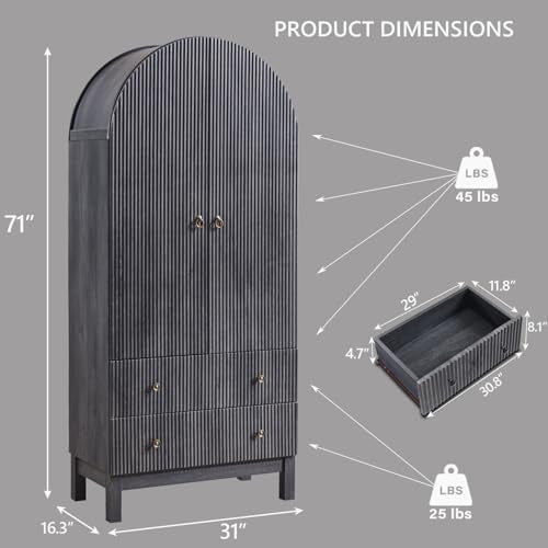 IFGET 71" Tall Arched Pantry Cabinet, Fluted Kitchen Storage Cabinet with Adjustable Shelves and 2 Large Drawers, Freestanding Morden Versatile Cupboard for Living Room, Bathroom, Dark Gray - color: Dark Gray