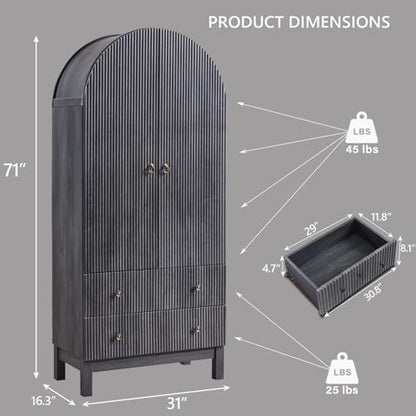 IFGET 71" Tall Arched Pantry Cabinet, Fluted Kitchen Storage Cabinet with Adjustable Shelves and 2 Large Drawers, Freestanding Morden Versatile Cupboard for Living Room, Bathroom, Dark Gray - color: Dark Gray