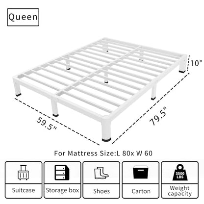 ROIL 10 Inch White Queen Bed Frame Low Profile Rounded Corner | Easy Assembly, Noise Free, 3500LBS Load Capacity, 4 Mattress Baffles, Heavy Duty Steel, No Box Spring Needed, Rubber Pads - size: Queen, style: 10 Inch White