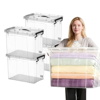 4 Pack 72 QT Plastic Storage Bins with Lids | Clear Stackable Bins with Secure Latches and Handles Heavy-Duty Storage Containers For Home Office and Garage Organization - size: 72 Qt