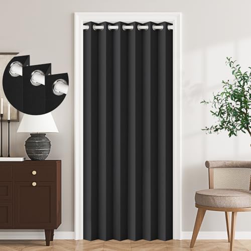 100% Blackout Accordion Style Door Curtain for Doorways Privacy Magnetic Door Curtain, Temporary Doors for A Room Privacy, 1 Panel, W45 x L80, Black - color: Black, size: 45"W x 80"L (Pack of 1)