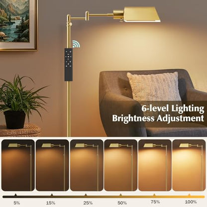 Traditional Height Adjustable Pharmacy Floor Lamp with 350° Swing Arm, Color Temperature Adjustable Standing Lamp Metal Shade for Living Room Reading House Bedroom Home Office(Gold) - color: Gold