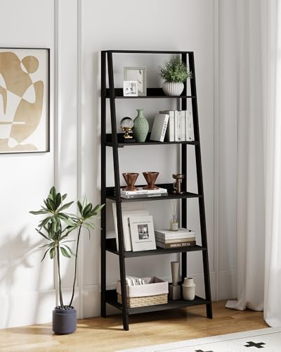 6-Tier Ladder Shelf, Wooden Bookshelf Bookcase, Freestanding Corner Storage Shelves for Living Room, Kitchen, Bedroom, Balcony, Black