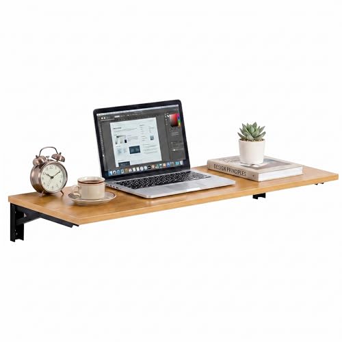 Need 47x20 Inch Wall Mounted Folding Table for Office Laundry Teak | Black Frame Fold Down Wall Mount Desk Folding Wall Table for Small Apartment, Garage&Ironing Station - color: Teak Color Desktop & Black Folding Brackets, size: L47.2" * W20"