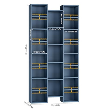 FOTOSOK 71'' H Bookshelf with 21 Cubes, Triple Wide Tall Bookshelf Blue | 8 Tier Bookcase with 8 Adjustable Shelves, Large Bookshelf DVD/CD Media Tower Storage, Freestanding Display Shelf Cabinet - color: Blue