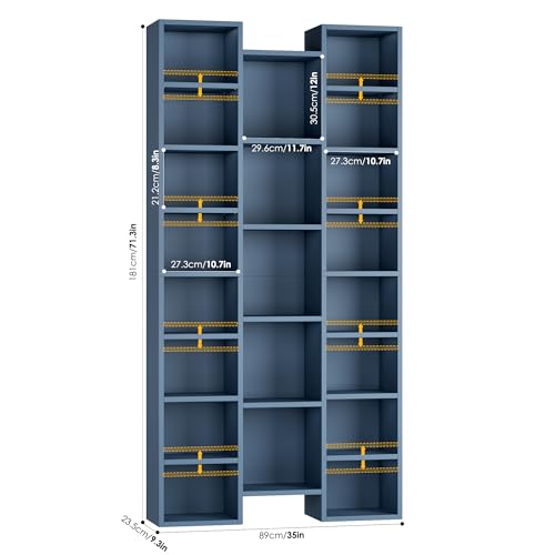 FOTOSOK 71'' H Bookshelf with 21 Cubes, Triple Wide Tall Bookshelf Blue | 8 Tier Bookcase with 8 Adjustable Shelves, Large Bookshelf DVD/CD Media Tower Storage, Freestanding Display Shelf Cabinet - color: Blue