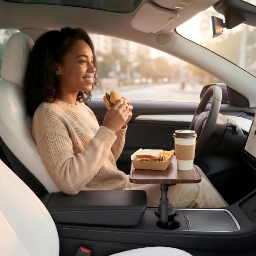 Car Desk for Laptop, Car Table & Car Tray with 360° Rotating Cup Holder, Adjustable Height Car Food Tray, As Car Table Tray or Car Seat Tray, Compatible with Tesla Model 3/Y/S, Ford/Most Vehicles