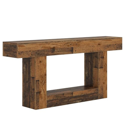 Tribesigns 63" Console Table, Farmhouse 2-Tier Entryway Table with U-Shaped Base, Narrow Long Wood Sofa Table Behind Couch Table for Living Room, Hallway, Foyer, Mix Brown - color: Mix Brown