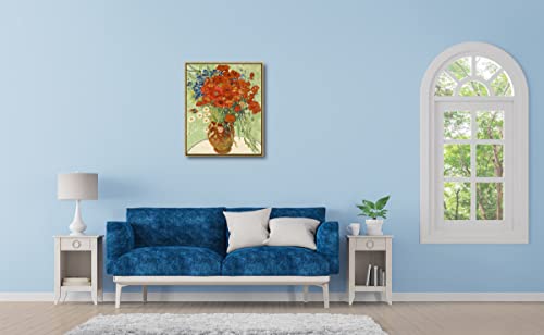 Wieco Art Framed Wall Art of Red Poppies and Daisies by Vincent Van Gogh Paintings Reproduction Abstract Canvas Prints for Home Living Room Decorations Bronze Gold Frame - size: 24"L x 20"W