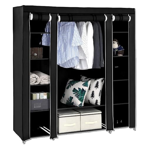Portable Wardrobe Non-Woven Fabric Wardrobe with Cover 58”x 17” x 68 7/8” Clothing Storage Closet Shelves for Hanging Clothes Clothes Organizer