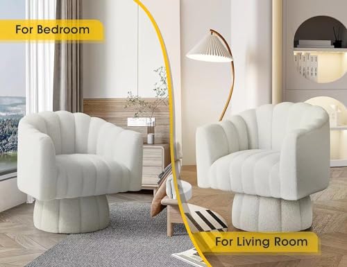 Dewhut Swivel Accent Chair, Barrel Accent Chair, Teddy, Cream | Teddy Upholstered Round Arm Chair with 360° Swivel Base, Mid Century Modern Living Room Chair, Easy Setup - color: Cream