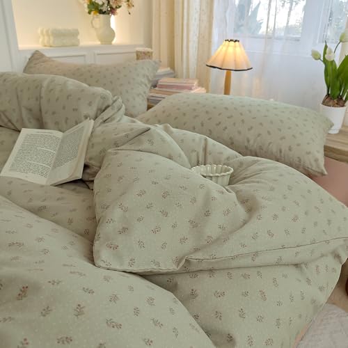 Floral Duvet Cover Full Cotton Double Gauze Comforter Cover Full Size Vintage Boho Soft Coquette Duvet Cover Set with 2 Pillow Cases Chic Zipper Bedding Set for Girls Duvet Protector - color: C Floral01, size: Full(Duvet Cover and 2 Pillows Sham)