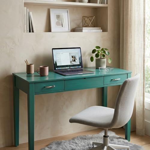 Hives and Honey Parsons Vanity Desk, Lift-Top Mirror, Storage, USB & Power Outlet, 2 Drawers, Smooth Glide, Modern Wood Grain Design, Brushed Chrome Hardware, Makeup & Dressing Table, Turquoise - color: Turquoise
