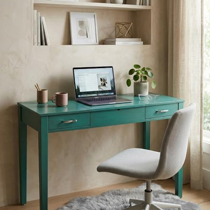 Hives and Honey Parsons Vanity Desk, Lift-Top Mirror, Storage, USB & Power Outlet, 2 Drawers, Smooth Glide, Modern Wood Grain Design, Brushed Chrome Hardware, Makeup & Dressing Table, Turquoise - color: Turquoise