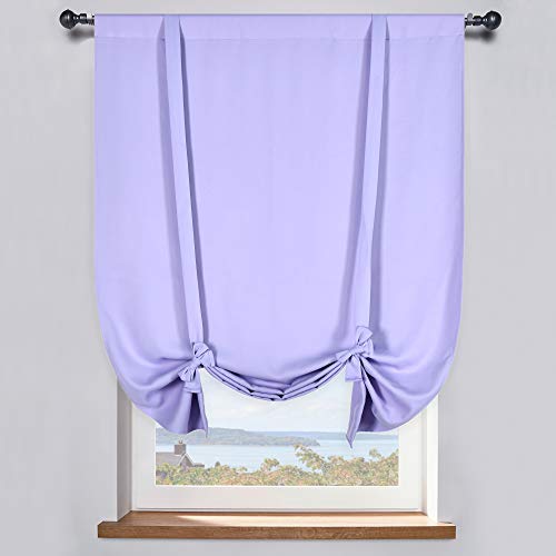 Adjustable Thermal Insulated Solid Blackout Curtain Energy Efficient Tie Up Shades Rod Pocket Panel for Kitchen (Lavender Purple,34W x 54L,One Panel) - color: Lavender, size: 34"W x 54"H