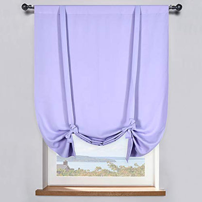Adjustable Thermal Insulated Solid Blackout Curtain Energy Efficient Tie Up Shades Rod Pocket Panel for Kitchen (Lavender Purple,34W x 54L,One Panel) - color: Lavender, size: 34"W x 54"H